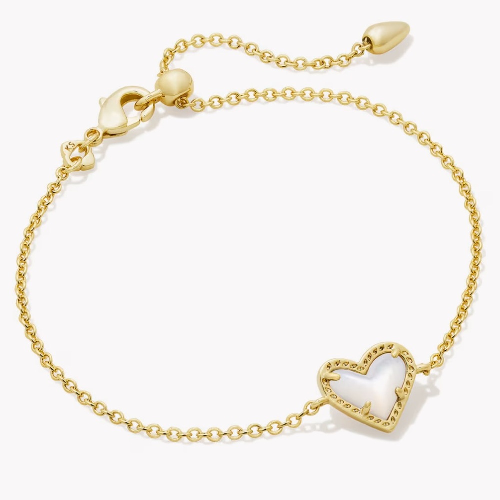 Kendra Scott Ari Gold Plated White Iridescent Opal Stone Heart Bracelet